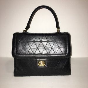 Genuine Leather Structured Black Handbag